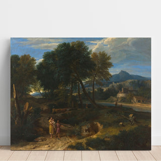 Reproduction Pastorale avec un jeune pâtre et une femme avec un enfant dans les bras - Jean-François Millet