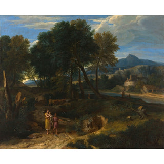 Reproduction Pastorale avec un jeune pâtre et une femme avec un enfant dans les bras - Jean-François Millet