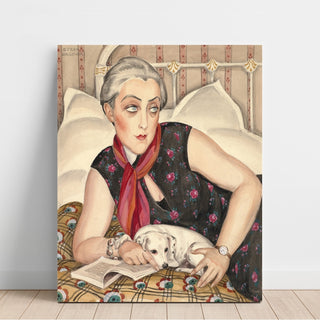 Reproduction Portrait d'une femme lisant avec un chien - Gerda Wegener