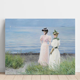 Reproduction Sur la plage à Hellerup. Mlle Elisabeth Fischer et Mlle Anna Pauline Bruun un jour d'été sur la plage à Hellerup - Paul Fischer