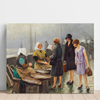 Reproduction Trois jeunes dames achètent du poisson frais à Gammel Strand - Paul Fischer