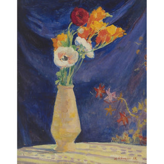 Reproduction Vase d'Anémones sur Fond Bleu - Henri Lebasque