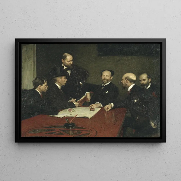 Le Conseil de la Société des Artistes Christian Eriksson Eugène Jansson Karl Nordström président Robert Thegerström stojący Nils Kreuger - Richard Bergh — oprawiony obraz na ścianie