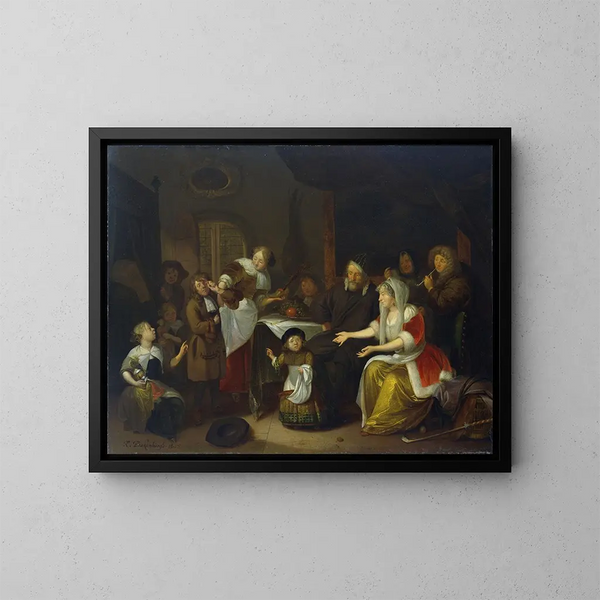 Le festin de saint Nicolas - Richard Brakenburgh — oprawiony obraz na ścianie