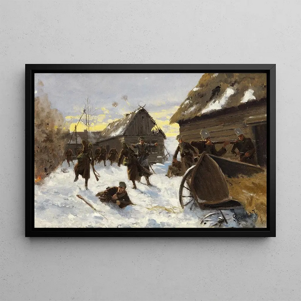 Richard Kntel - Kriegsgefecht in einem verschneiten Dorf.webp