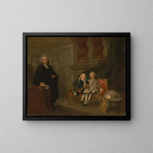 Le prince George et le prince Edward Augustus, fils de Frédéric, prince de Galles, avec leur précepteur, le Dr F - Richard Wilson — oprawiony obraz na ścianie