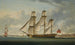 "Le navire des Indes orientales" Delaford w dwóch pozycjach przechodzący przez Deptford, Królewszy Szpital Greenwich w tle - Robert Dodd — widok dzieła