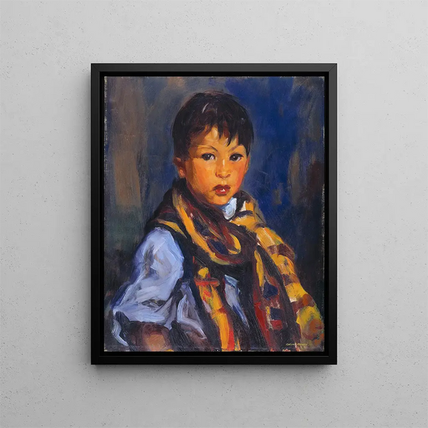 Chłopiec z szalikiem w kratę - Robert Henri — oprawiony obraz na ścianie