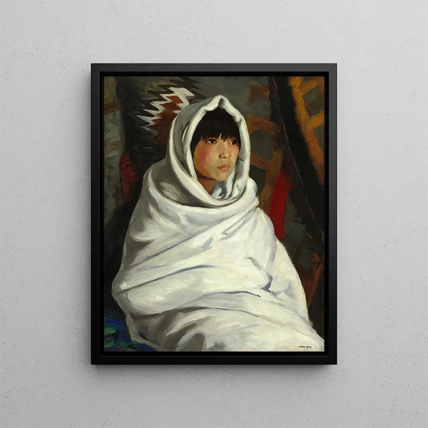 Indian girl in a white blanket - Robert Henri — oprawiony obraz na ścianie