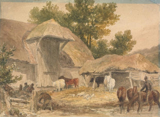 Robert Hills - Farmyard with Horses Waiting.webp