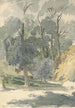 Drzewa i stodoły w Ashstead Park, Surrey - Robert Hills — widok dzieła