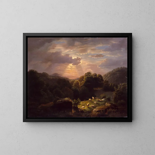 pejzażowy z owcami - Robert S. Duncanson — oprawiony obraz na ścianie