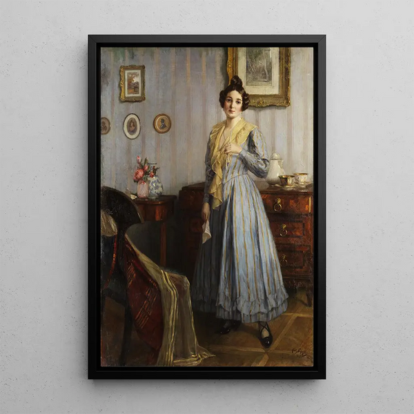 Młoda kobieta w wnętrzu Biedermeier - Robert Scheffer — oprawiony obraz na ścianie