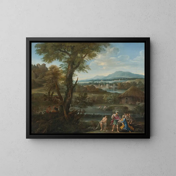 Polycrate odnajdujący swój pierścień w rybie - Szkoła Rzymu — oprawiony obraz na ścianie