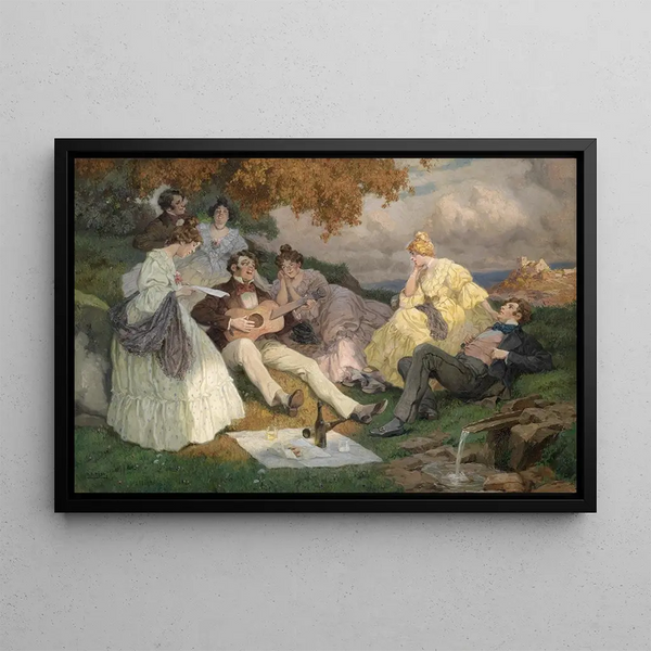 Rudolf Alfred Hger - Frhliche Sangesrunde mit einer Donaulandschaft.webp