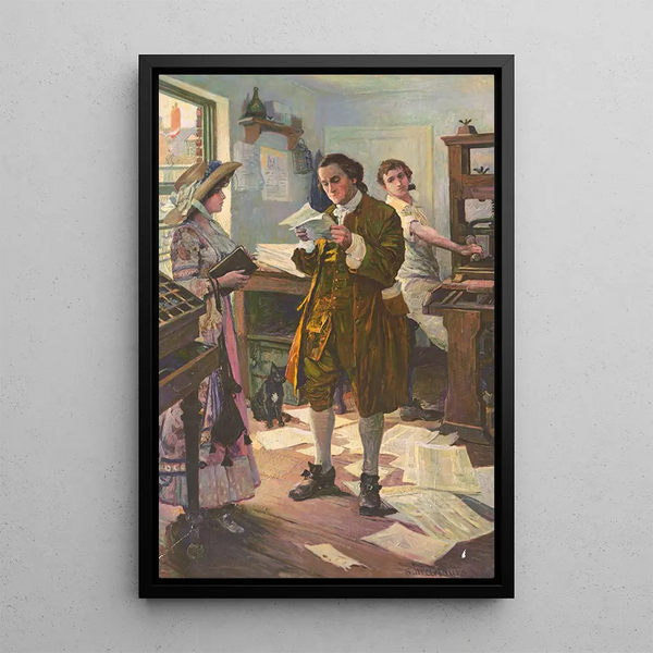 Benjamin Franklin drukarz w Filadelfii - S.M. Arthurs — oprawiony obraz na ścianie