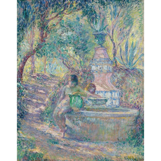 Saint-Tropez, deux jeunes filles à la fontaine - Henri Lebasque | Reproduction Tableau Décoration murale affiche copie