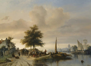 Salomon Leonardus Verveer - The Ferry On The Maas Near Dordrecht.webp
