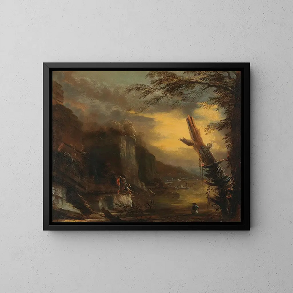 Figury łowiące w skalistym krajobrazie nadmorskim - Salvator Rosa — oprawiony obraz na ścianie