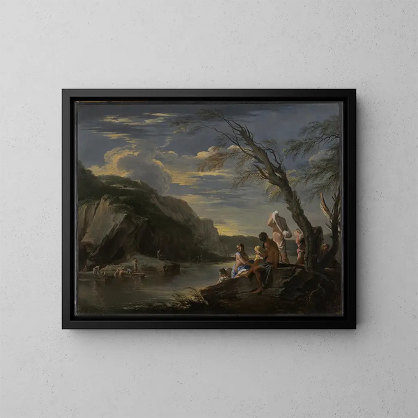 pejzaż z kąpiącymi się - Salvator Rosa — oprawiony obraz na ścianie