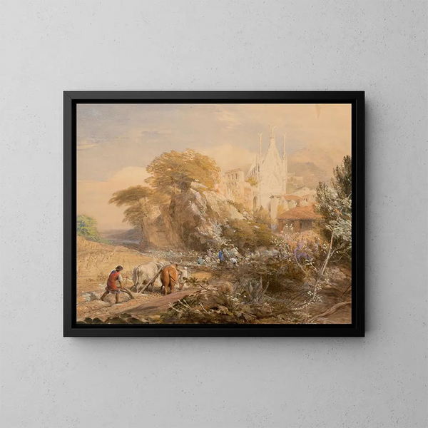 Pola zbiorów i klasztoru La Vocatella niedaleko Corpo di Cava - Samuel Palmer — oprawiony obraz na ścianie