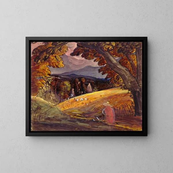 Żniwiarzy w świetle ognia - Samuel Palmer — oprawiony obraz na ścianie