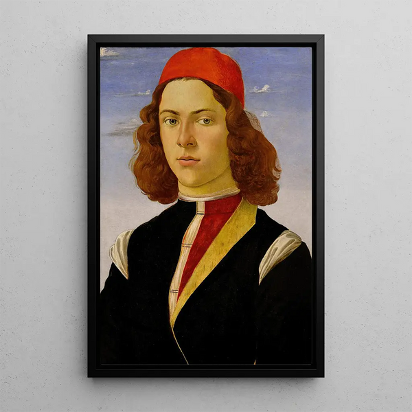 Portret młodego mężczyzny - Sandro Botticelli — oprawiony obraz na ścianie