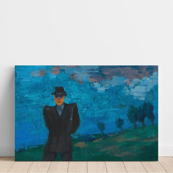 Sans titre homme en costume noir et chapeau dans un paysage - Karl Wiener | Reproduction Tableau Décoration murale affiche copie