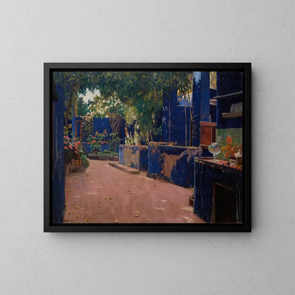 błękitnego dziedzińca w Arenys de Munt - Santiago Rusiñol — oprawiony obraz na ścianie