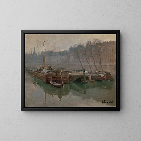 Łodzie na Sekwanie - Santiago Rusiñol — oprawiony obraz na ścianie