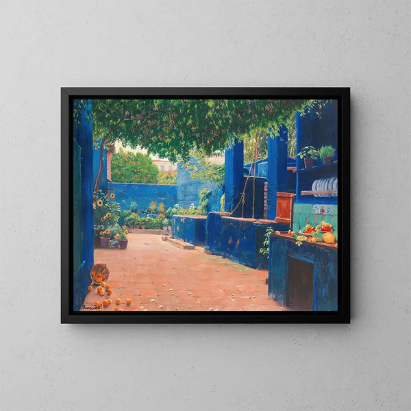 La cour bleue d'Arenys - Santiago Rusiñol — oprawiony obraz na ścianie