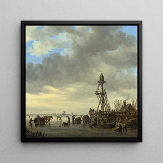 Scène de glace près d'une tour d'observation en bois - Jan van Goyen