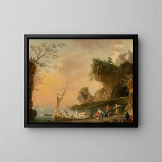 School Of Charles Franois Lacroix - A Mediterranean coastal landscape with boats and figures.webp