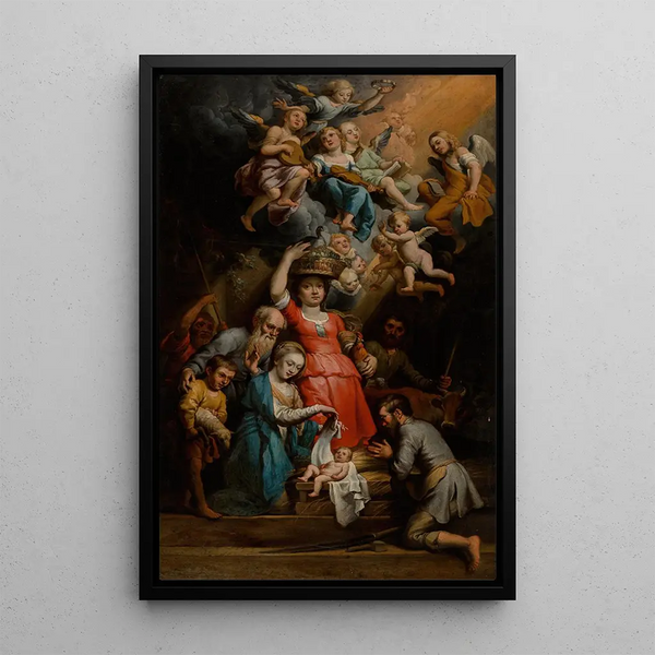 L'Adoration des bergers - Szkoła Theodoor van Loon — oprawiony obraz na ścianie