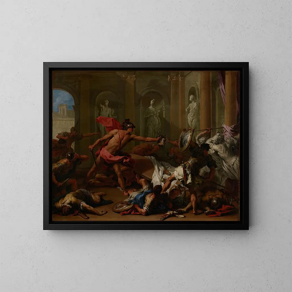 Persée konfrontujący Phinée z głową Meduzy - Sebastiano Ricci — oprawiony obraz na ścianie