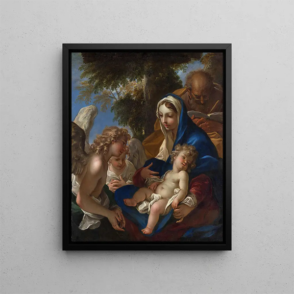 Święta Rodzina z aniołami - Sebastiano Ricci — oprawiony obraz na ścianie