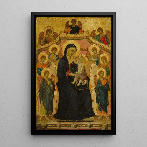 Madonny z Dzieciątkiem i dziewięcioma aniołami - Segna di Buonaventura — oprawiony obraz na ścianie