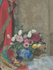 Martwa natura z różami, anemonami i chryzantemami w chińskiej wazy - Sergei Chekhonin — widok dzieła