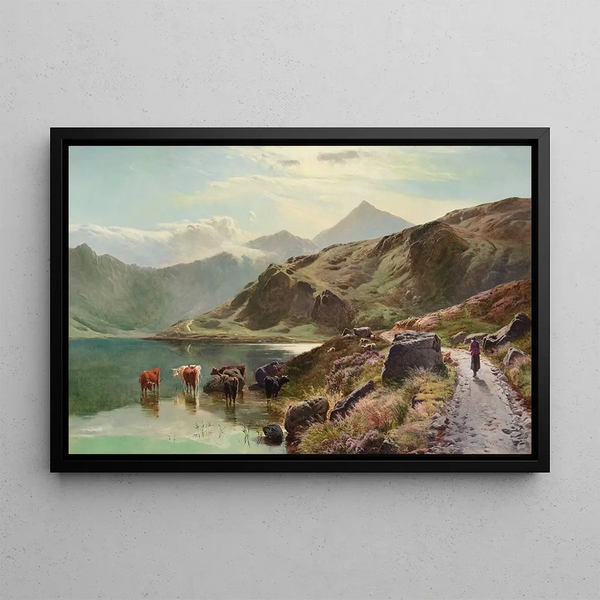 Sidney Richard Percy - Cattle watering near Snowdonia.webp