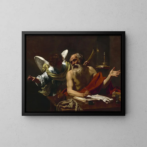 Święty Hieronim i anioł - Simon Vouet — oprawiony obraz na ścianie