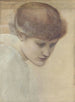 Studium głowy Dorothy Dene patrzącej w dół dla Złote Schody - Sir Edward Coley Burne-Jones — widok dzieła