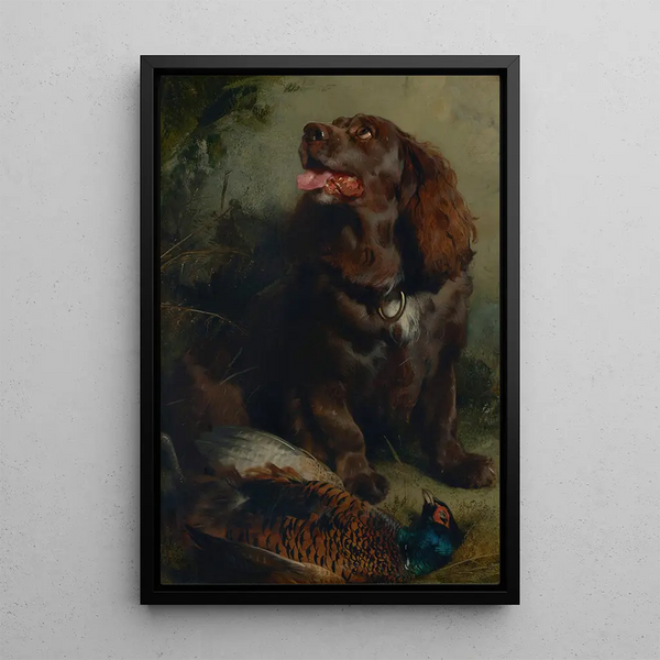Un épagneul de Sussex et un faisan - Sir Edwin Henry Landseer — oprawiony obraz na ścianie