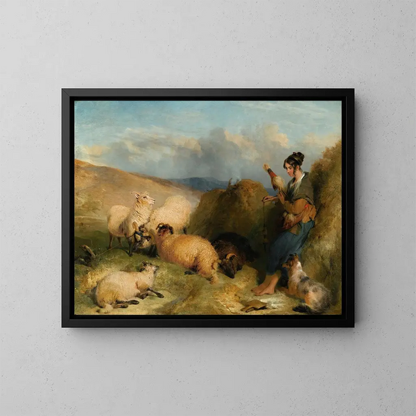 Lassie pilnująca owiec - Sir Edwin Henry Landseer — oprawiony obraz na ścianie