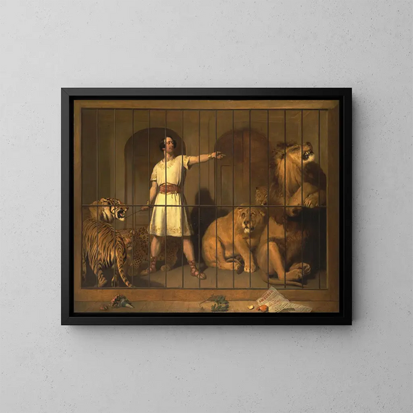 Portret M. Van Amburgh, ukazany z jego zwierzętami w londyńskich teatrach - Sir Edwin Henry Landseer — oprawiony obraz na ścianie