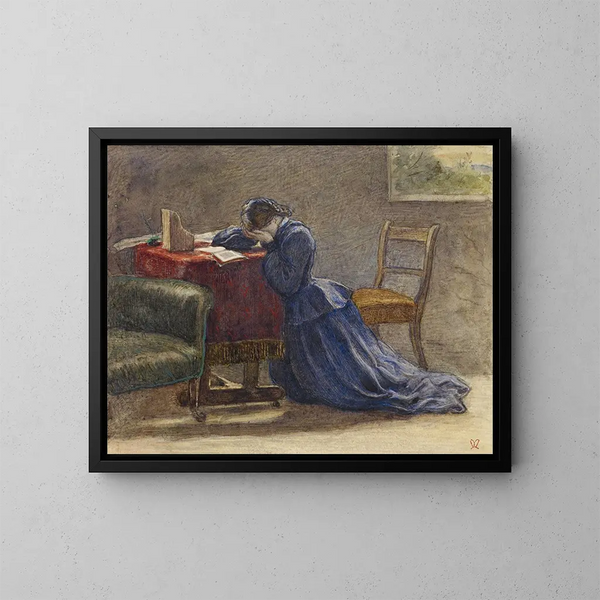 Kobieta trzymająca twarz obiema rękami, klęcząca na dywanie - Sir John Everett Millais — oprawiony obraz na ścianie