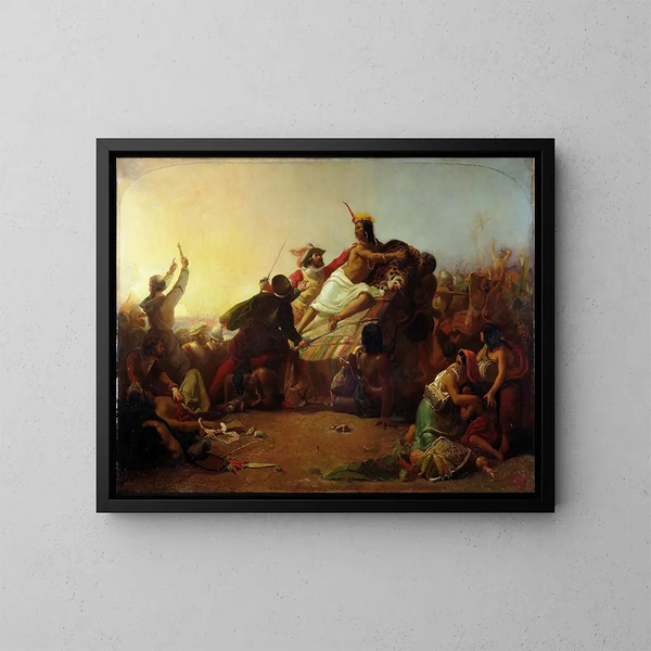 Pizarro uchwycający Inkę z Peru - Sir John Everett Millais — oprawiony obraz na ścianie