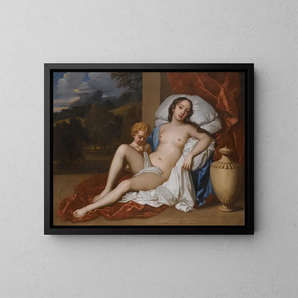Portret młodej kobiety i dziecka w stylu Wenus i Kupidyna, prawie na pewno Nell Gwyn - Sir Peter Lely — oprawiony obraz na ścianie
