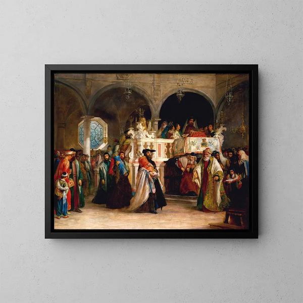 La fête de la réjouissance de la Loi à la synagogue de Livourne en Italie - Solomon Alexander Hart — oprawiony obraz na ścianie