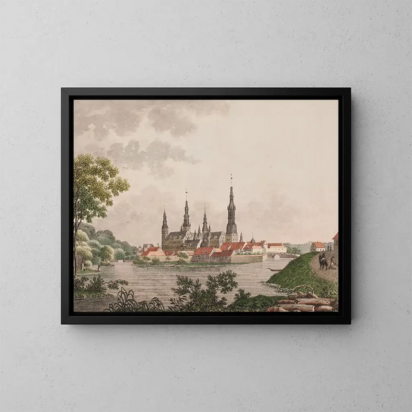 Prospekt zamku królewskiego Frederiksborg na Sjælland - Søren L. Lange — oprawiony obraz na ścianie