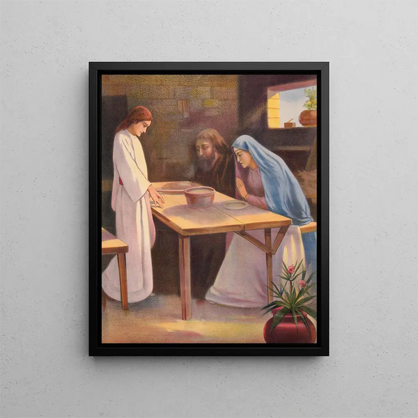 Jezus i jego dom w Nazarecie - Stecher Litho & Co.. — oprawiony obraz na ścianie